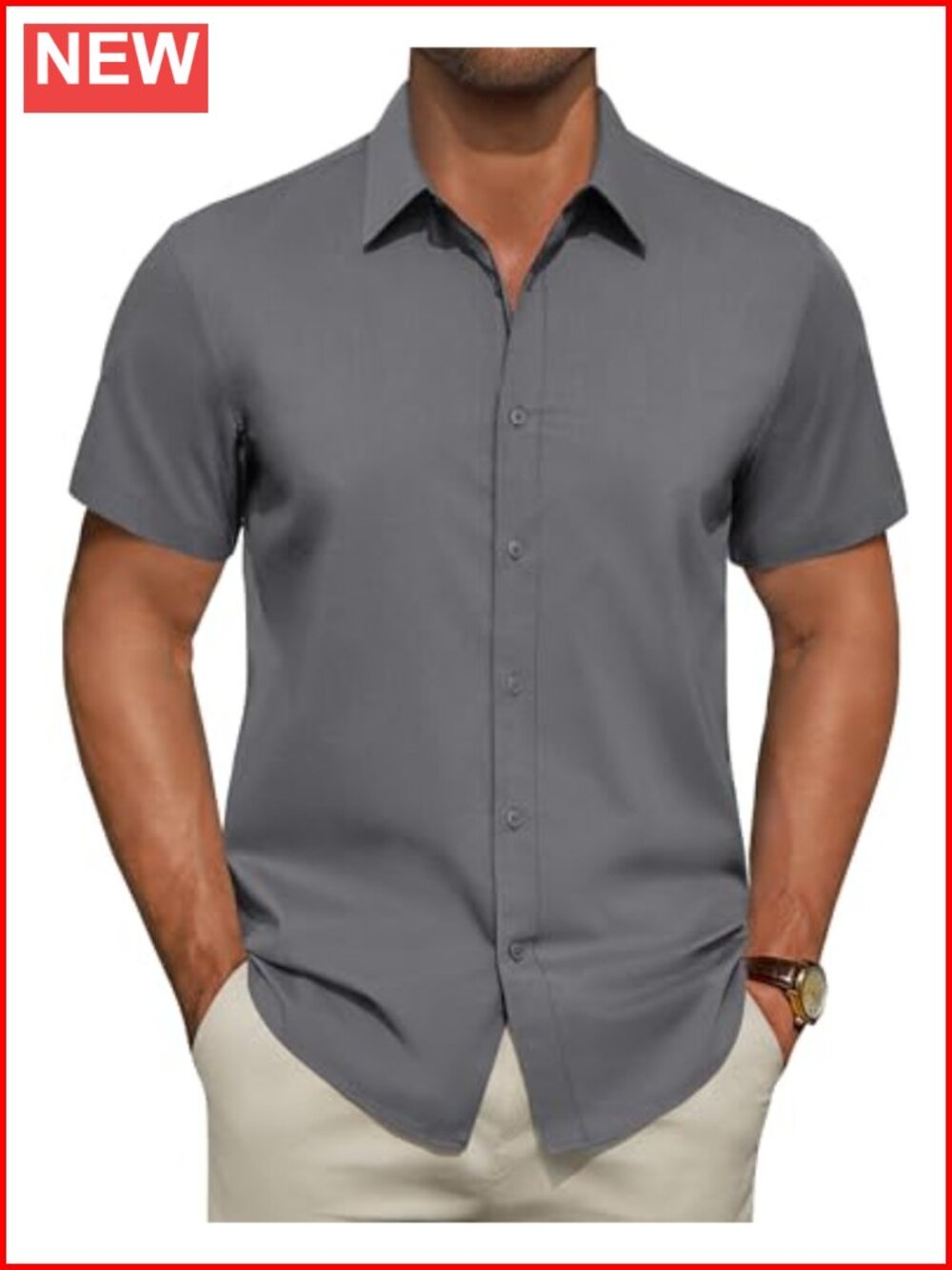 Men's Short Sleeve Stretch Stain Shield Button Down Dress Shirt